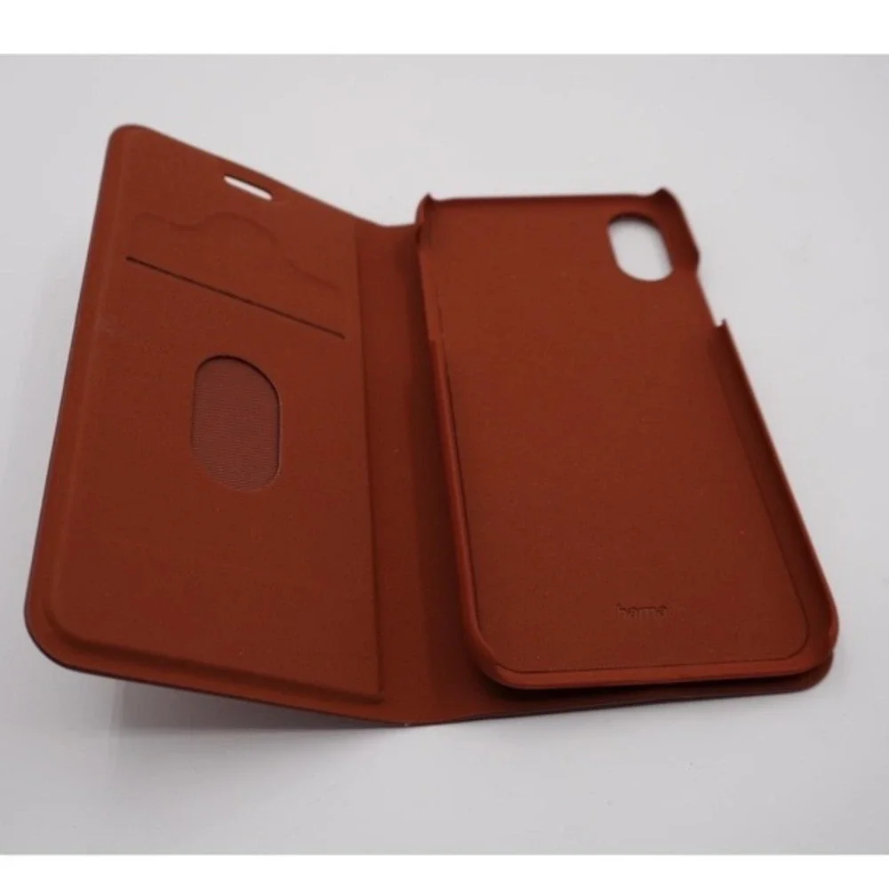 Hama iPhone 10 10S Wallet Case Folio Card Holder Cognac Brown Faux Leather 33-26